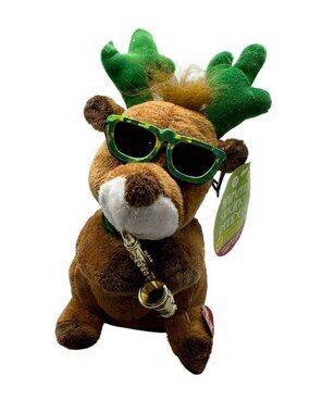NOT TESTED Animated Singing Reindeer Plush Toy Sunglasses & Saxophone Sings READ